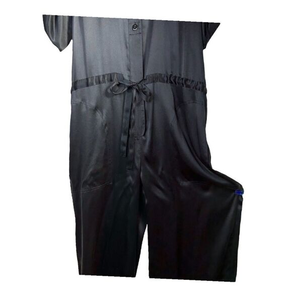 NEW Ellen Tracy Black Silk Jumpsuit Tie Waist Short Sleeve Wide Leg Womens 2 - Picture 5 of 7